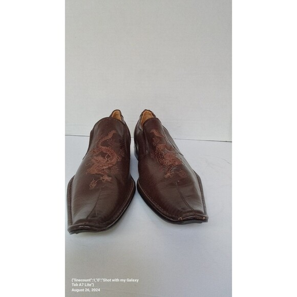 Elegant Brown Leather‎ Slip-On Dress Shoes with Embroidered Detail Square Toe main image 5